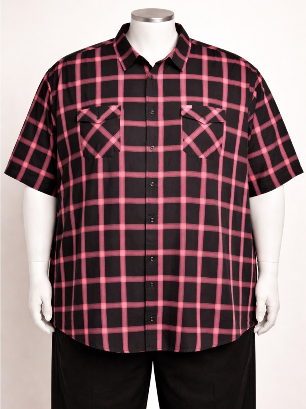 DIXXON Black and Pink Plaid Mens Button-Down Shirt Black Pearl Snaps  4XL